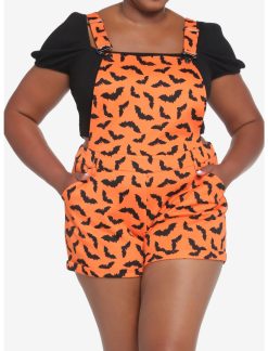 HUNIVERS Orange & Black Bat Shortalls Plus Size -transcendentactive shop 18780585 av5