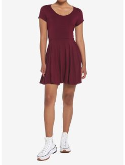 HUNIVERS Burgundy Skater Dress 3 HUNIVERS Burgundy Skater Dress -transcendentactive shop 18984512 av1