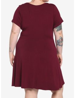 HUNIVERS Burgundy Skater Dress Plus Size -transcendentactive shop 18984520 av2