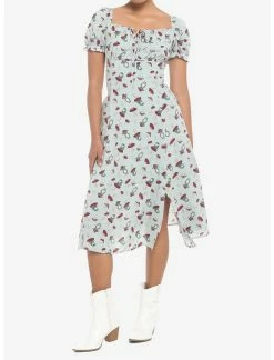 HUNIVERS Frog Mushroom Sage Green Empire Midi Dress -transcendentactive shop 19001187 av1