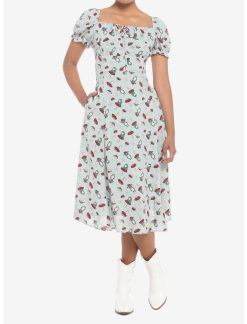 HUNIVERS Frog Mushroom Sage Green Empire Midi Dress