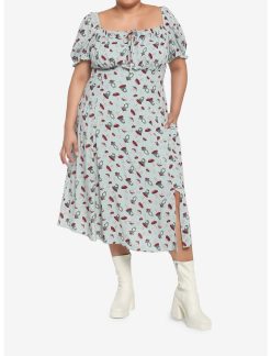 HUNIVERS Frog Mushroom Sage Green Empire Midi Dress Plus Size -transcendentactive shop 19001195 av1