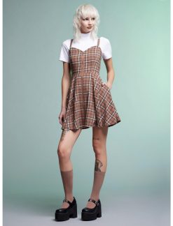 HUNIVERS Brown Plaid Twofer Dress 3 HUNIVERS Brown Plaid Twofer Dress -transcendentactive shop 19001202 av1