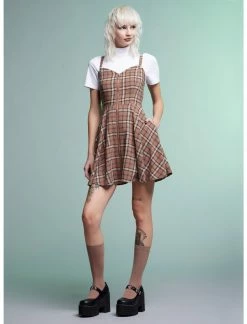 HUNIVERS Brown Plaid Twofer Dress 6 HUNIVERS Brown Plaid Twofer Dress -transcendentactive shop 19001202 av1
