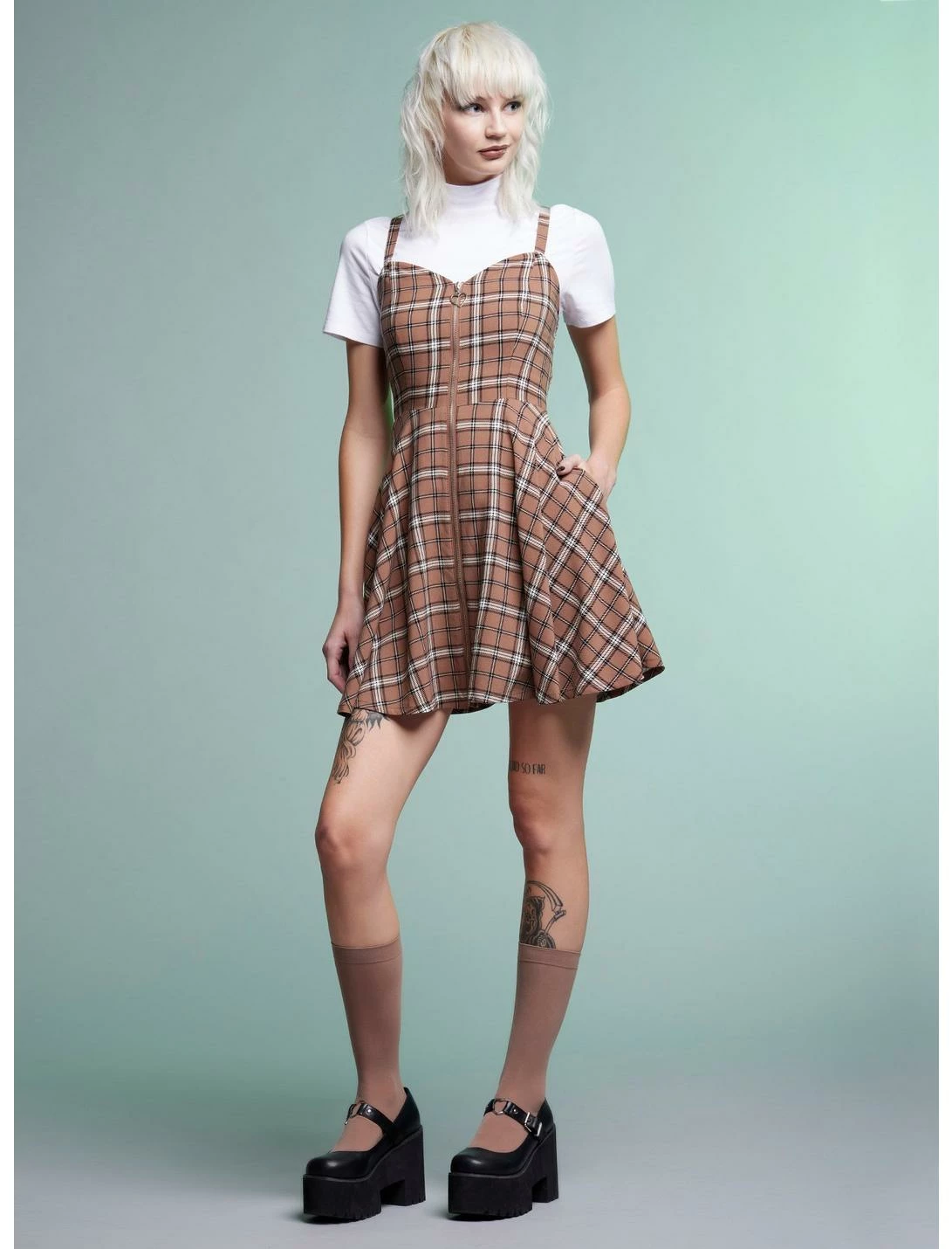 HUNIVERS Brown Plaid Twofer Dress 4 HUNIVERS Brown Plaid Twofer Dress - Image 2