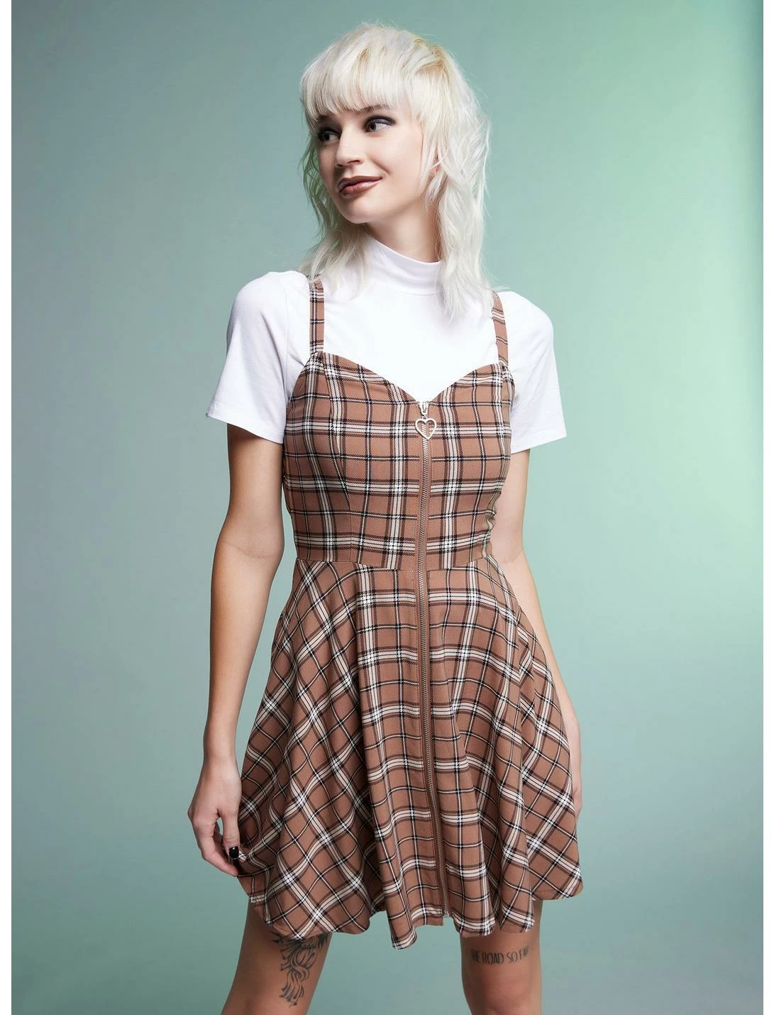 HUNIVERS Brown Plaid Twofer Dress 3 HUNIVERS Brown Plaid Twofer Dress