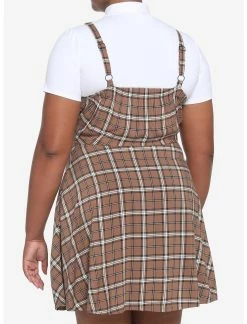 HUNIVERS Brown Plaid Twofer Dress Plus Size -transcendentactive shop 19001210 av2