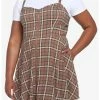 HUNIVERS Brown Plaid Twofer Dress Plus Size -transcendentactive shop 19001210 hi