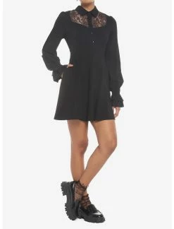HUNIVERS Black Lace Collared Dress -transcendentactive shop 19001232 av1