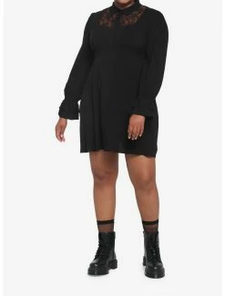 HUNIVERS Black Lace Collared Dress Plus Size -transcendentactive shop 19001240 av1