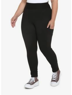 HUNIVERS Black Leggings With Pocket Plus Size