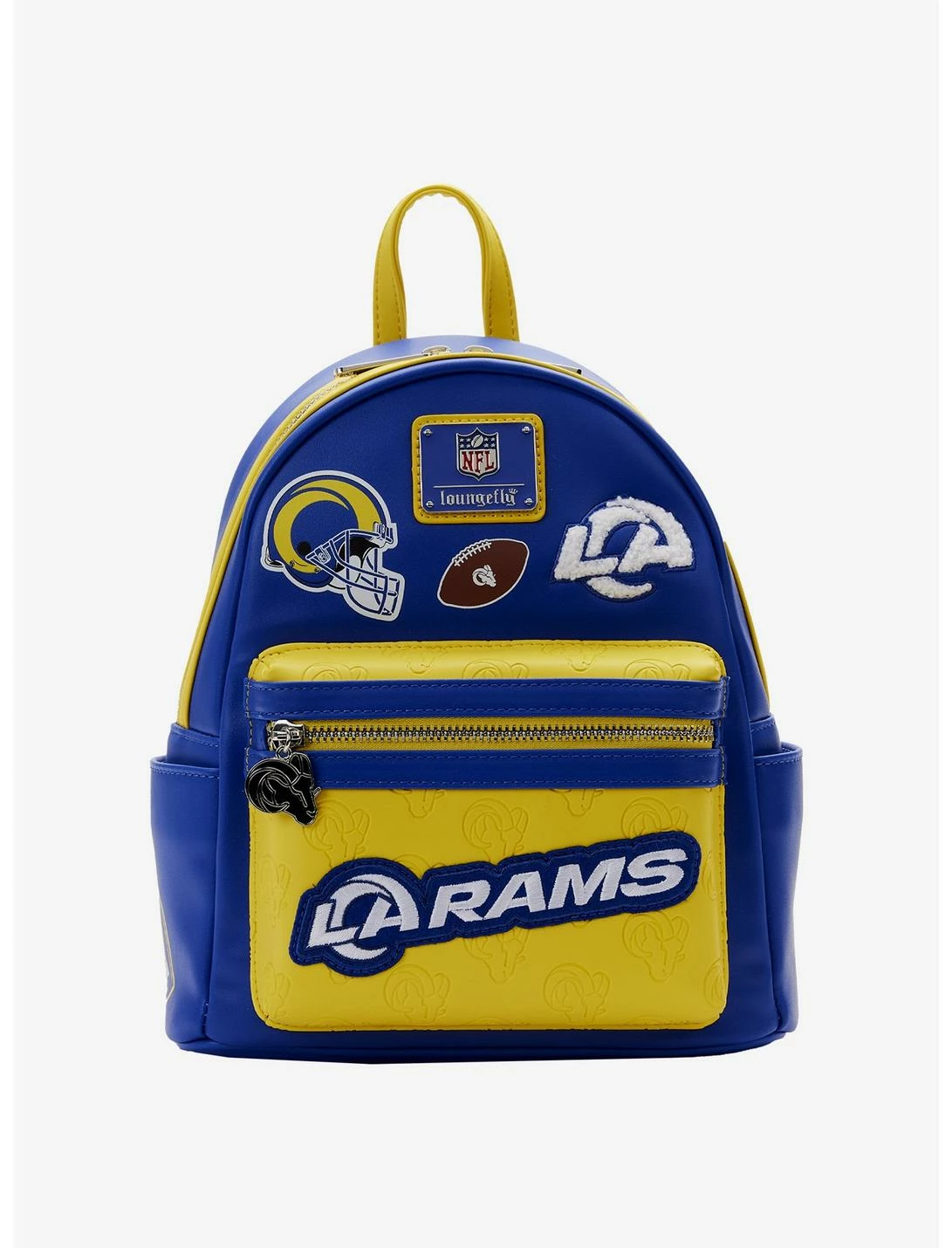 LOUNGFLY Loungefly NFL LA Rams Icon Patches Mini Backpack 3 LOUNGFLY Loungefly NFL LA Rams Icon Patches Mini Backpack