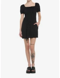HUNIVERS Black Smocked Mini Dress -transcendentactive shop 19353762 av1