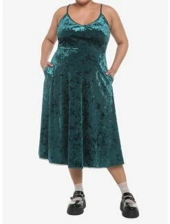 HUNIVERS Green Velvet Midi Slip Dress Plus Size -transcendentactive shop 19356100 av1