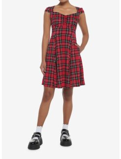HUNIVERS Red Plaid Retro Sweetheart Dress -transcendentactive shop 19356107 av1