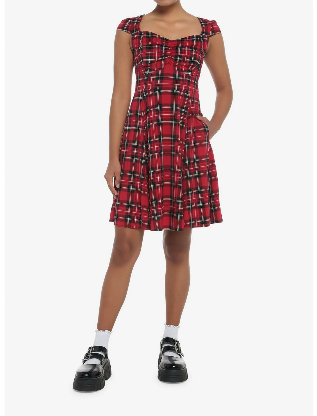 HUNIVERS Red Plaid Retro Sweetheart Dress 4 HUNIVERS Red Plaid Retro Sweetheart Dress - Image 2