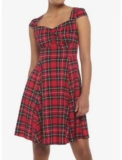 HUNIVERS Red Plaid Retro Sweetheart Dress