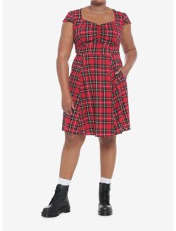HUNIVERS Red Plaid Retro Sweetheart Dress Plus Size -transcendentactive shop 19356115 av1