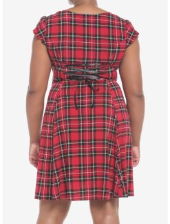 HUNIVERS Red Plaid Retro Sweetheart Dress Plus Size -transcendentactive shop 19356115 av2