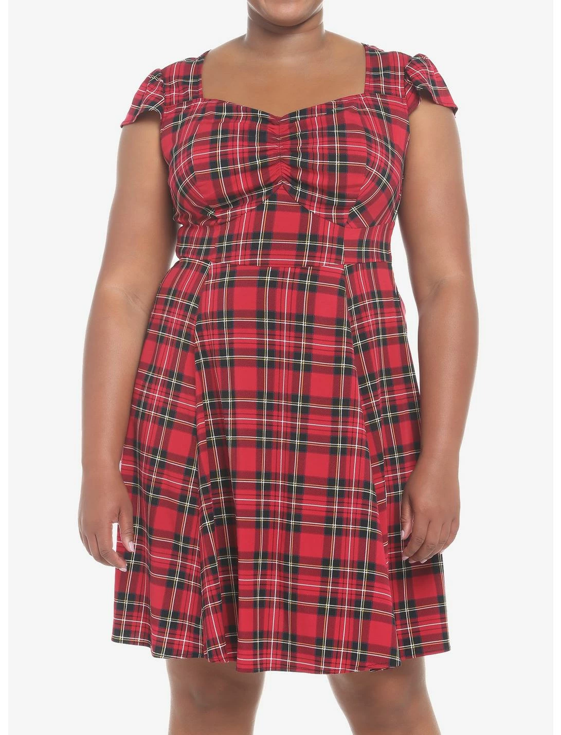 HUNIVERS Red Plaid Retro Sweetheart Dress Plus Size 3 HUNIVERS Red Plaid Retro Sweetheart Dress Plus Size