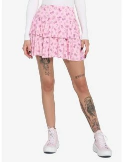 HUNIVERS Stawberries & Bows Tiered Skirt