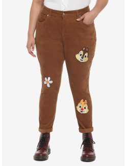 HUNIVERS Disney Chip 'N' Dale Embroidered Corduroy Mom Jeans Plus Size