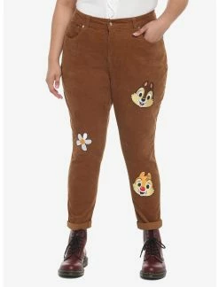 HUNIVERS Disney Chip 'N' Dale Embroidered Corduroy Mom Jeans Plus Size