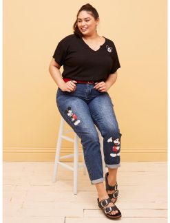 HUNIVERS Her Universe Disney Mickey Mouse Dark Wash Mom Jeans Plus Size -transcendentactive shop 19516313 av3