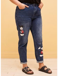 HUNIVERS Her Universe Disney Mickey Mouse Dark Wash Mom Jeans Plus Size