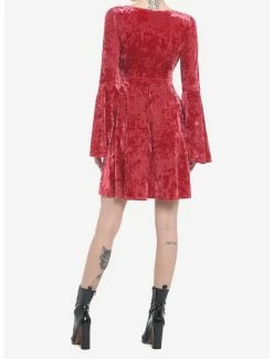 Null Red Crushed Velvet Bell Sleeve Mini Dress -transcendentactive shop 19543639 av2