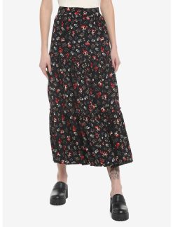 Null Mushroom Tiered Button-Front Midi Skirt