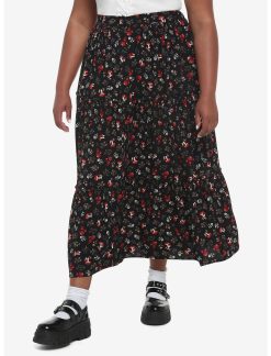 Null Mushroom Tiered Button-Front Midi Skirt Plus Size