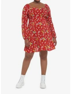 HUNIVERS Disney Winnie The Pooh Floral Long-Sleeve Dress Plus Size -transcendentactive shop 19621015 av1