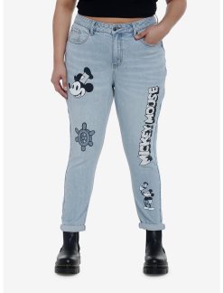 HUNIVERS Disney Mickey Mouse Steamboat Willie Mom Jeans Plus Size