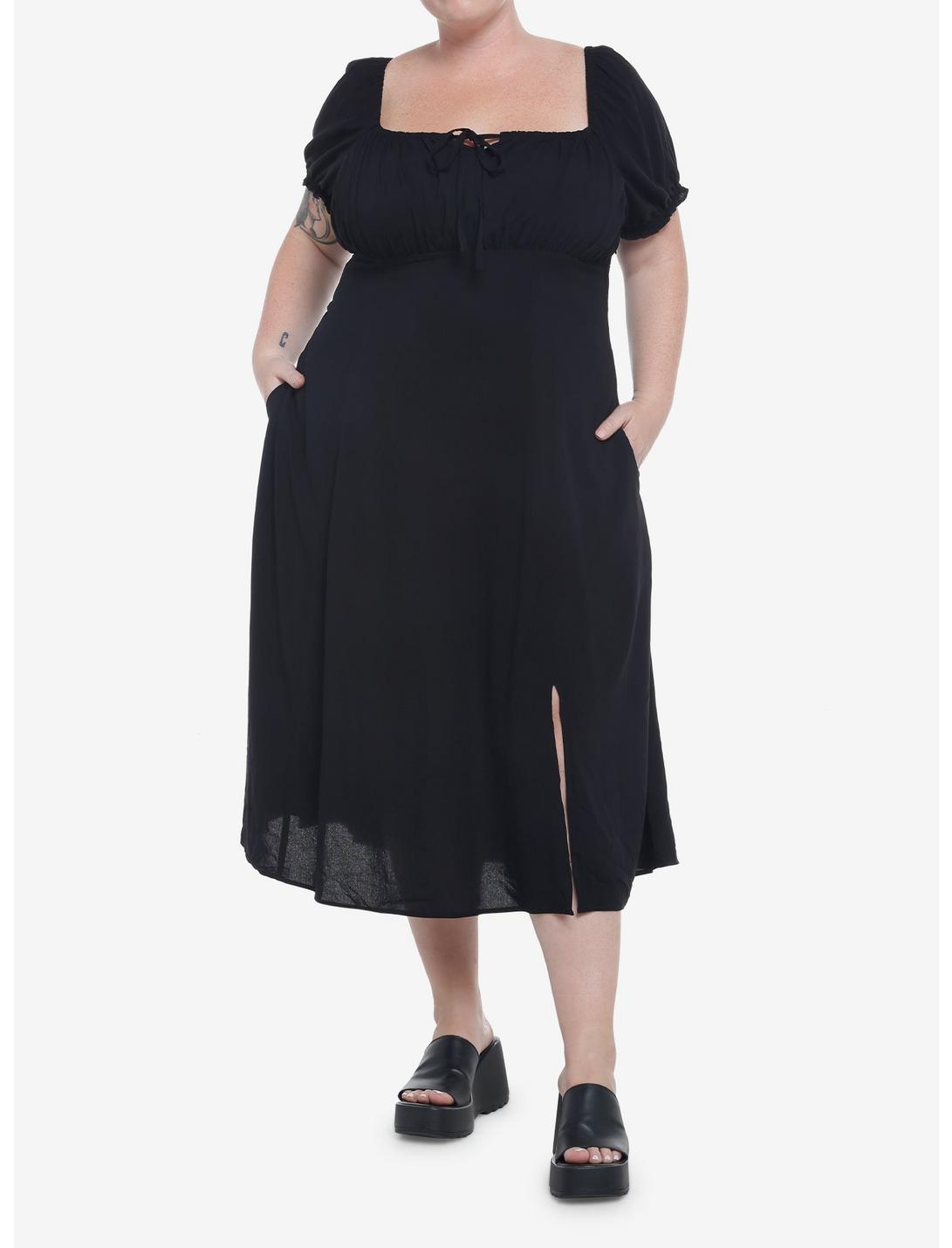 Black Babydoll Lace-Up Midi Dress Null Black Babydoll Lace-Up Midi Dress -transcendentactive shop 19801212 av1