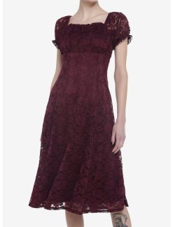 Null Burgundy Floral Lace Midi Dress