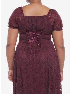 Null Burgundy Floral Lace Midi Dress Plus Size -transcendentactive shop 19801227 av2