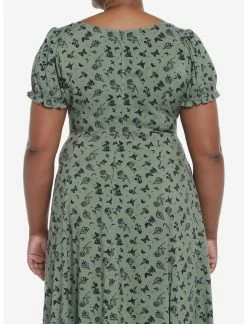 Null Green Butterfly Mushroom Empire Midi Dress Plus Size -transcendentactive shop 19946912 av2