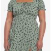 Null Green Butterfly Mushroom Empire Midi Dress Plus Size