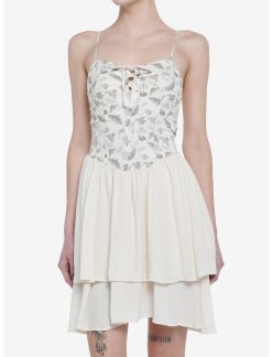 Null Cottagecore Ivory Strappy Tiered Dress