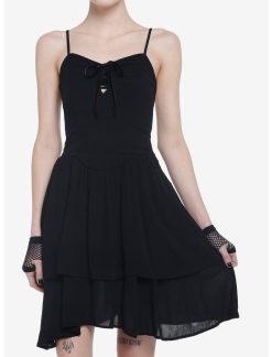 Null Black Strappy Tiered Dress