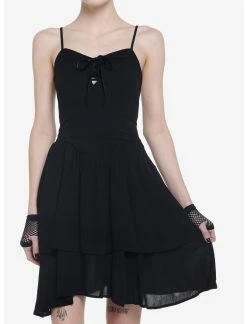 Null Black Strappy Tiered Dress
