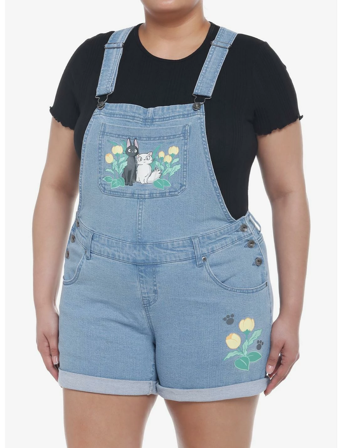 HUNIVERS Her Universe Studio Ghibli Kiki's Delivery Service Jiji & Lily Flower Shortalls Plus Size 3 HUNIVERS Her Universe Studio Ghibli Kiki's Delivery Service Jiji & Lily Flower Shortalls Plus Size
