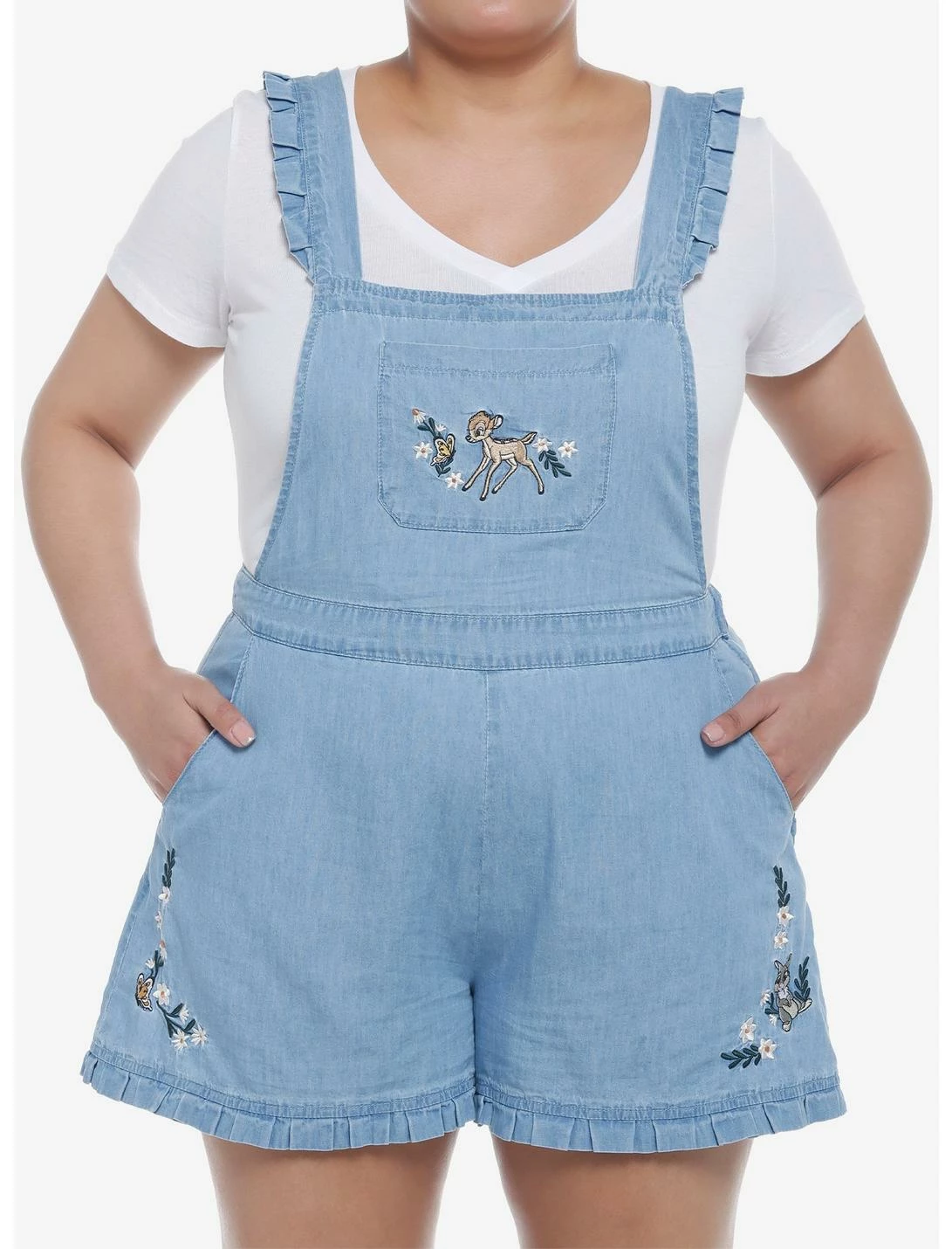HUNIVERS Disney Bambi Ruffle Denim Shortalls Plus Size 3 HUNIVERS Disney Bambi Ruffle Denim Shortalls Plus Size