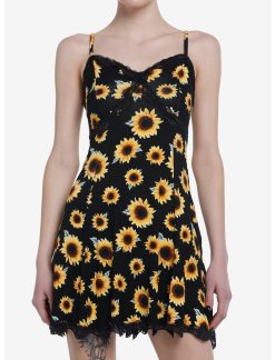 HUNIVERS Sunflowers & Lace Slip Dress