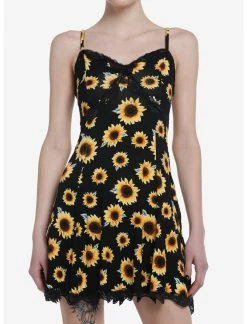 HUNIVERS Sunflowers & Lace Slip Dress