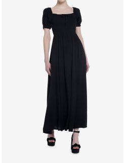 Null Thorn & Fable Black Smock Puff Sleeve Maxi Dress