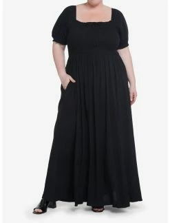 Null Thorn & Fable Black Smock Puff Sleeve Maxi Dress Plus Size